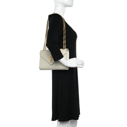 Saint Laurent Grain De Poudre Textured Mixed Matelasse Medium Triquilt Monogram Satchel Crema Soft 2 of 10