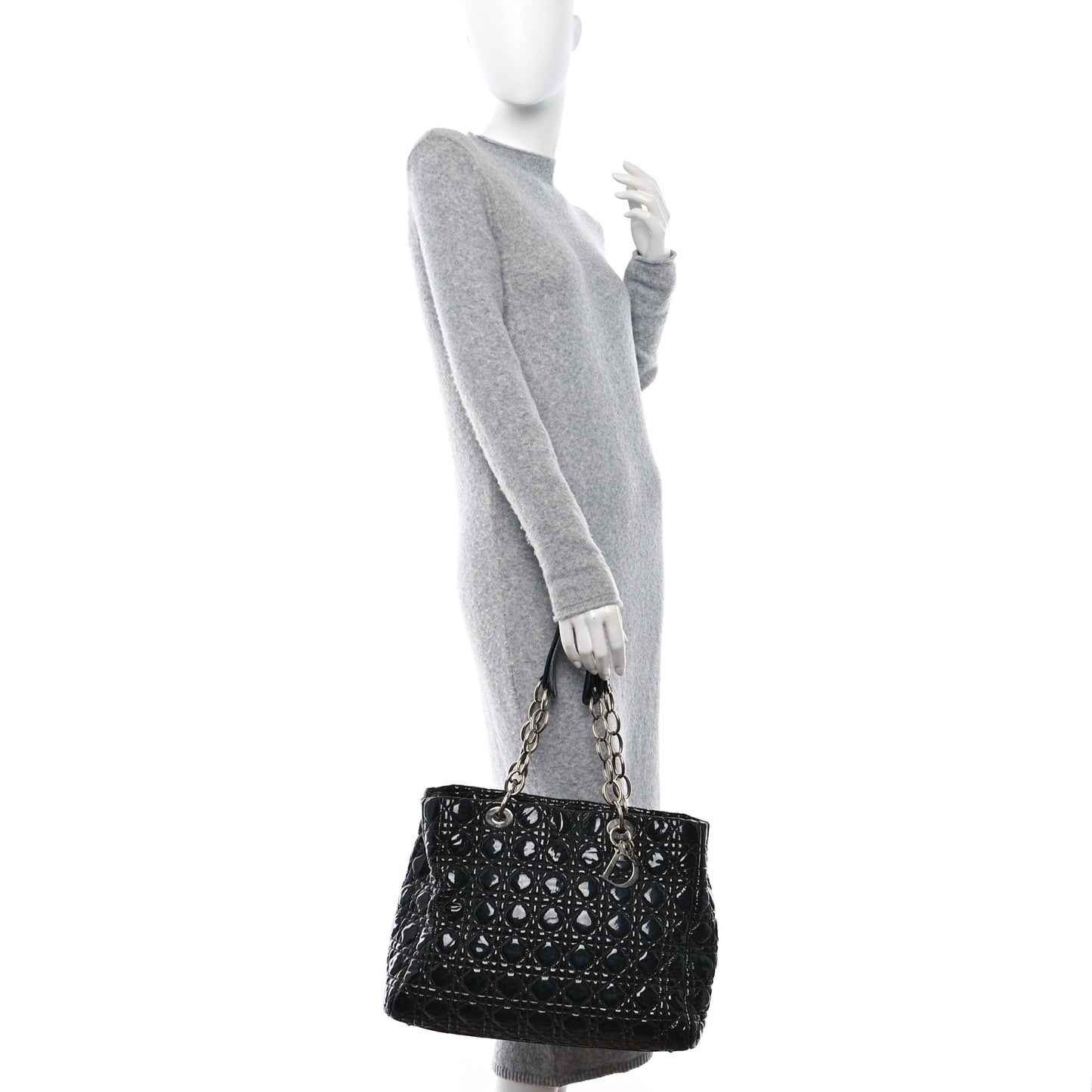 Patent Cannage Dior Soft Shopping Tote Black
