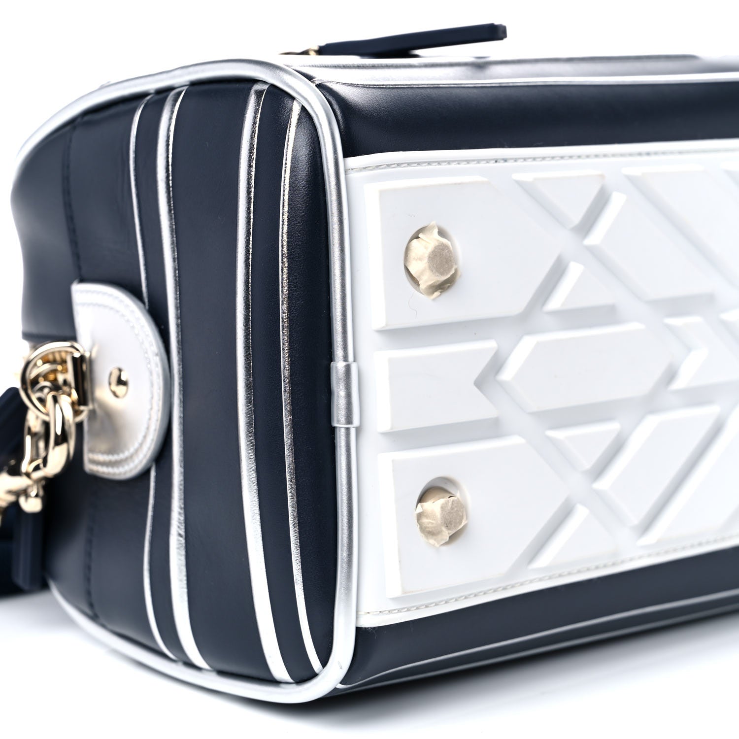 Christian Dior Padded Étoile Calfskin Embossed Medium Dior Vibe Zip Bowling Bag Silver Black 8 of 10