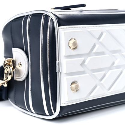 Christian Dior Padded Étoile Calfskin Embossed Medium Dior Vibe Zip Bowling Bag Silver Black 8 of 10
