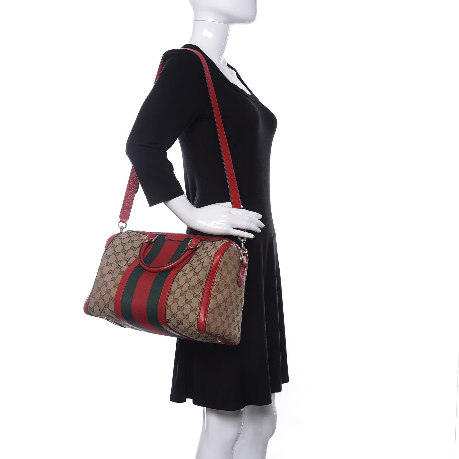 Gucci Monogram Vintage Web Medium Boston Red 2 of 11