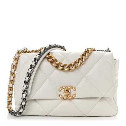 Chanel Goatskin Quilted Large Chanel 19 Flap White 1 of 11