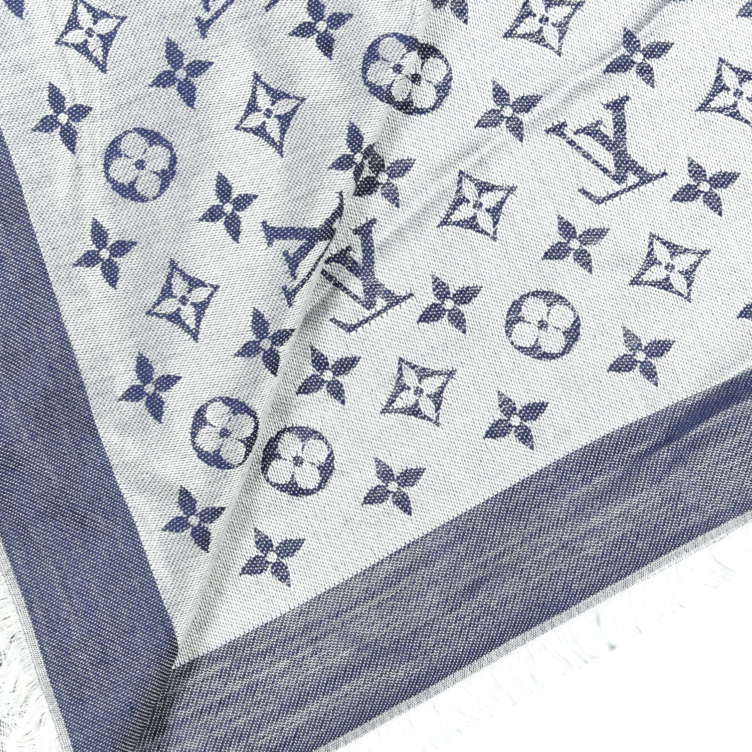 Louis Vuitton Silk Wool Monogram Denim Shawl Blue 5 of 6