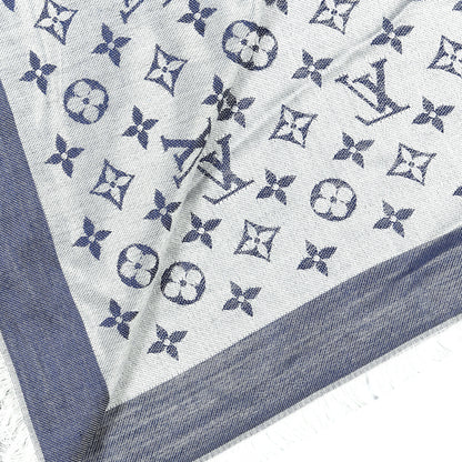 Louis Vuitton Silk Wool Monogram Denim Shawl Blue 5 of 6
