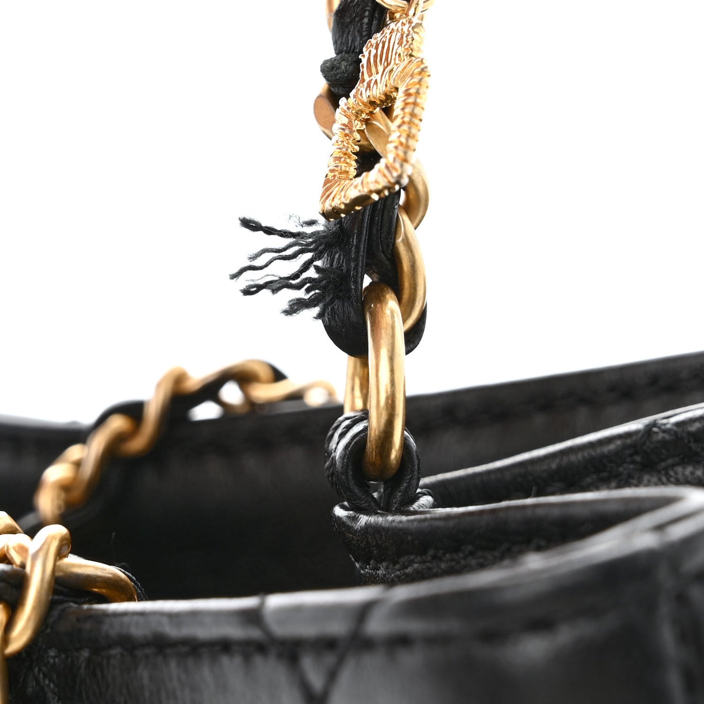 Calfskin Stitched Small Egyptian Amulet Drawstring Bag Black