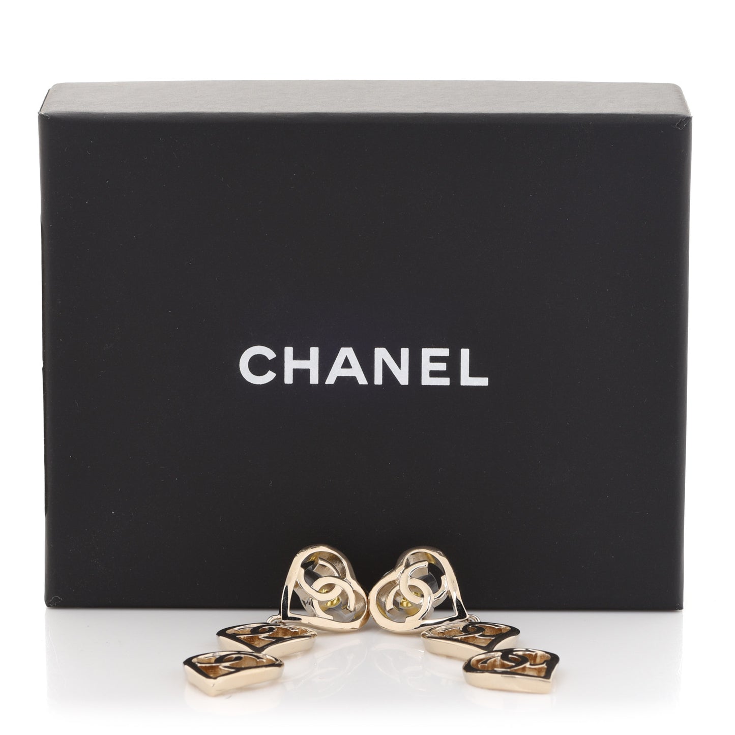 Metal CC Triple Heart Coco In Love Drop Earrings Gold