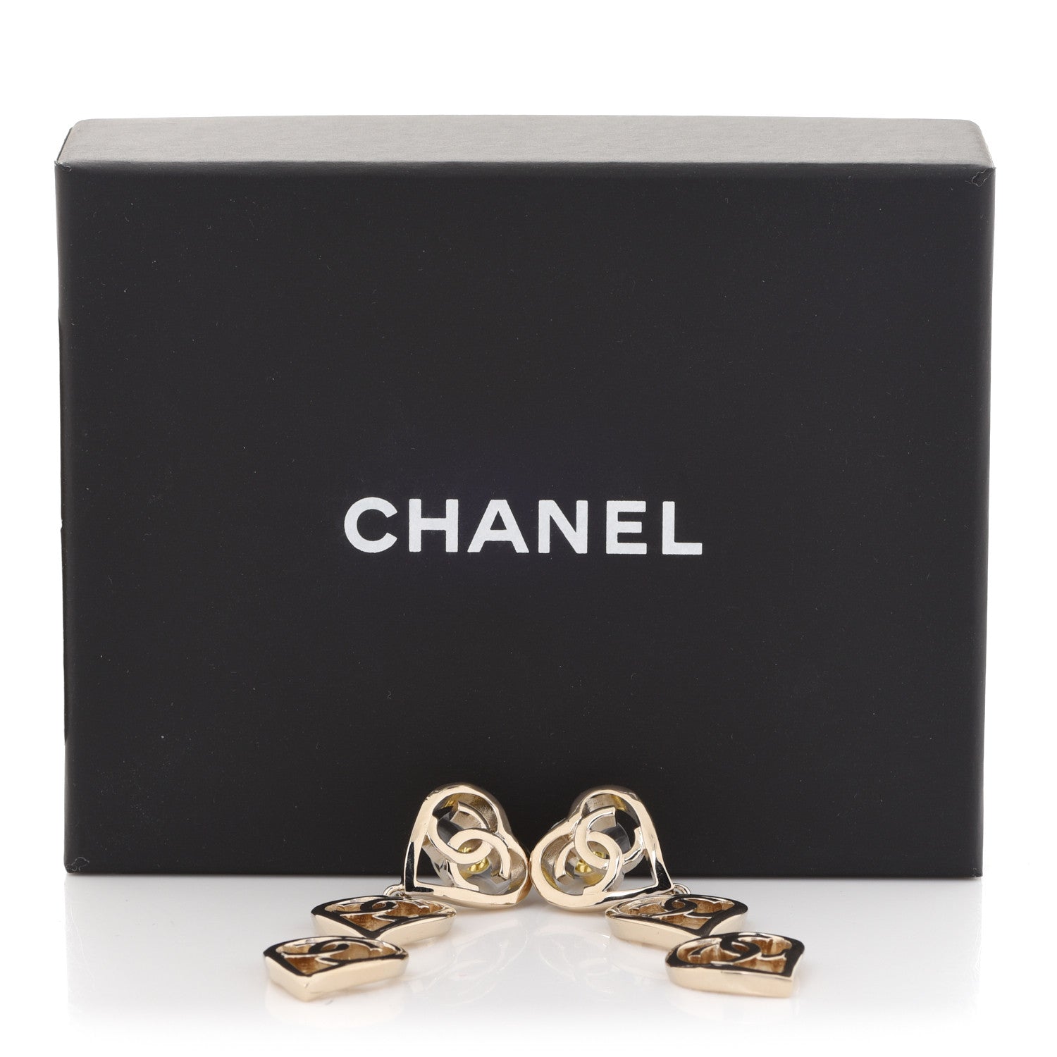 Chanel Metal CC Triple Heart Coco In Love Drop Earrings Gold 5 of 5