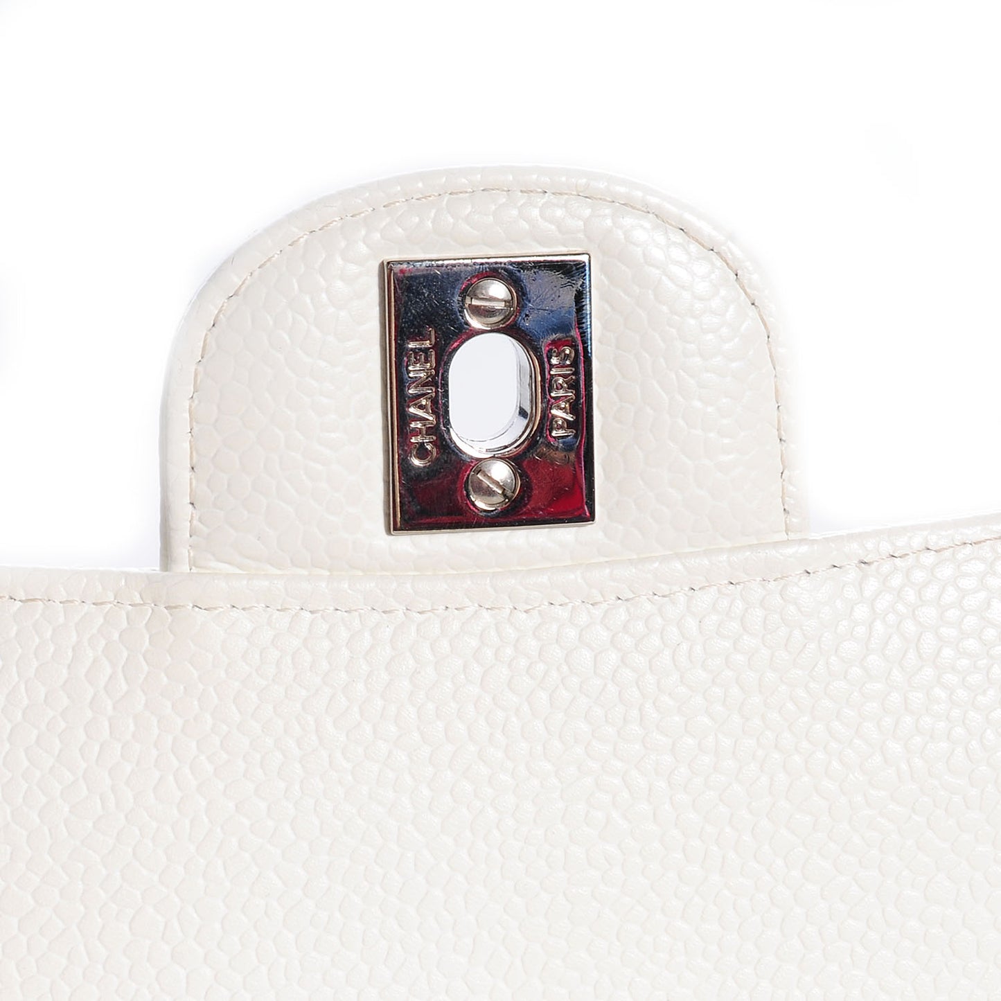 Caviar Quilted Medium Double Flap White