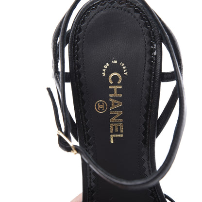 Chanel Lambskin Slingback Camellia Wedge Sandals 36.5 Black 8 of 11