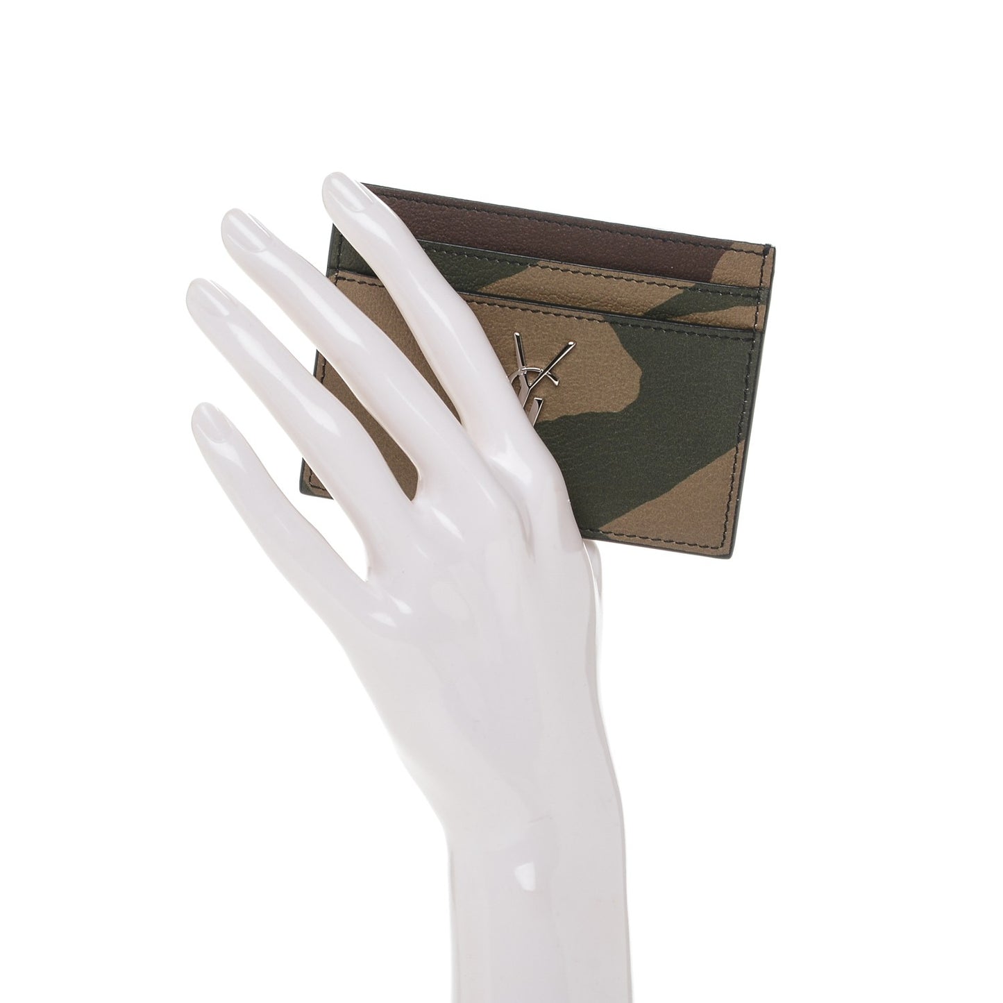 Calfskin Camouflage Monogram Credit Card Case Kaki