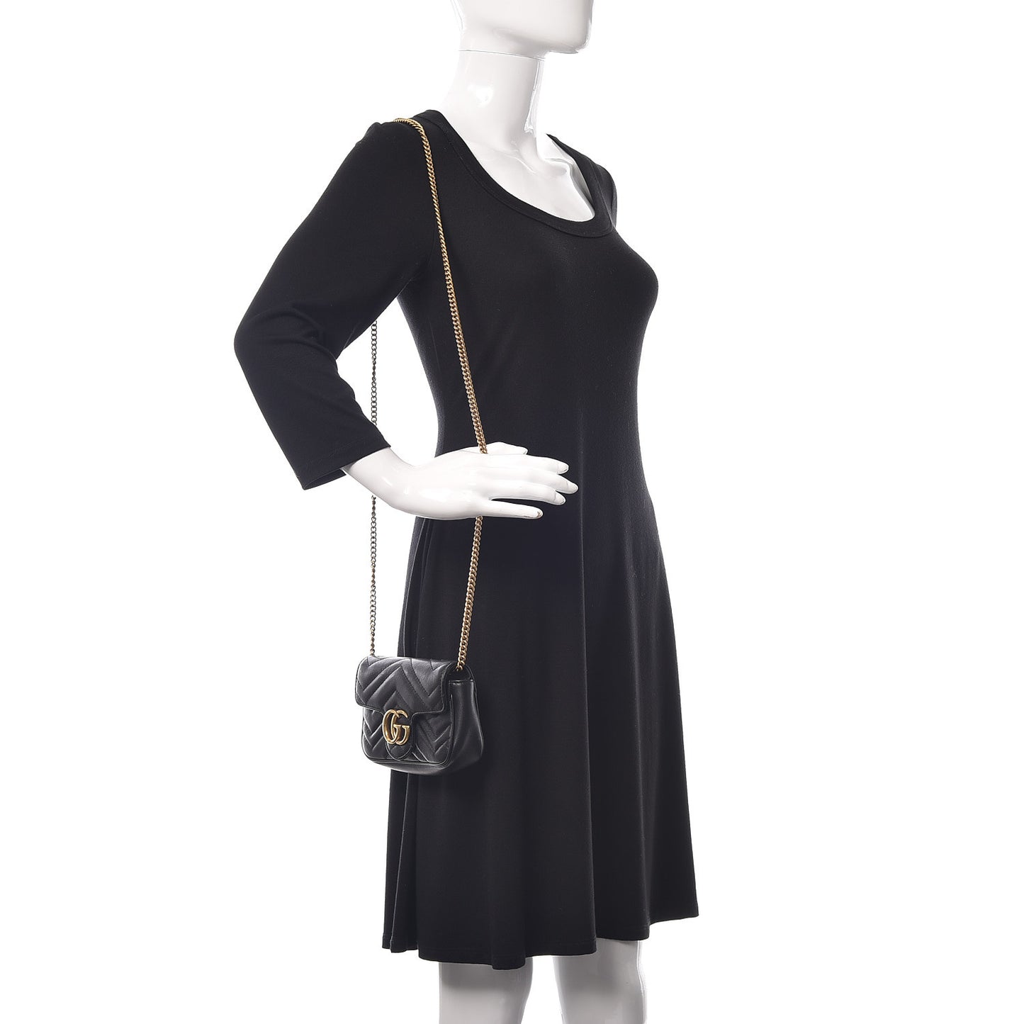 Calfskin Matelasse Super Mini GG Marmont Shoulder Bag Black