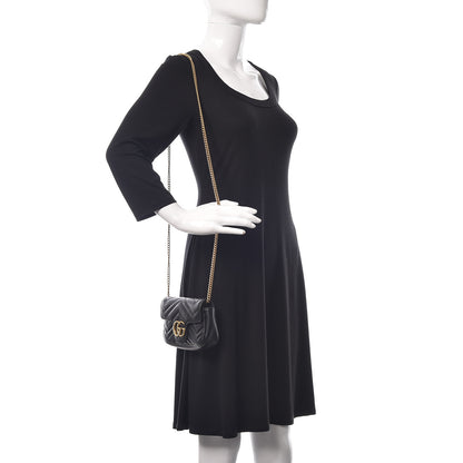 Gucci Calfskin Matelasse Super Mini GG Marmont Shoulder Bag Black 2 of 11