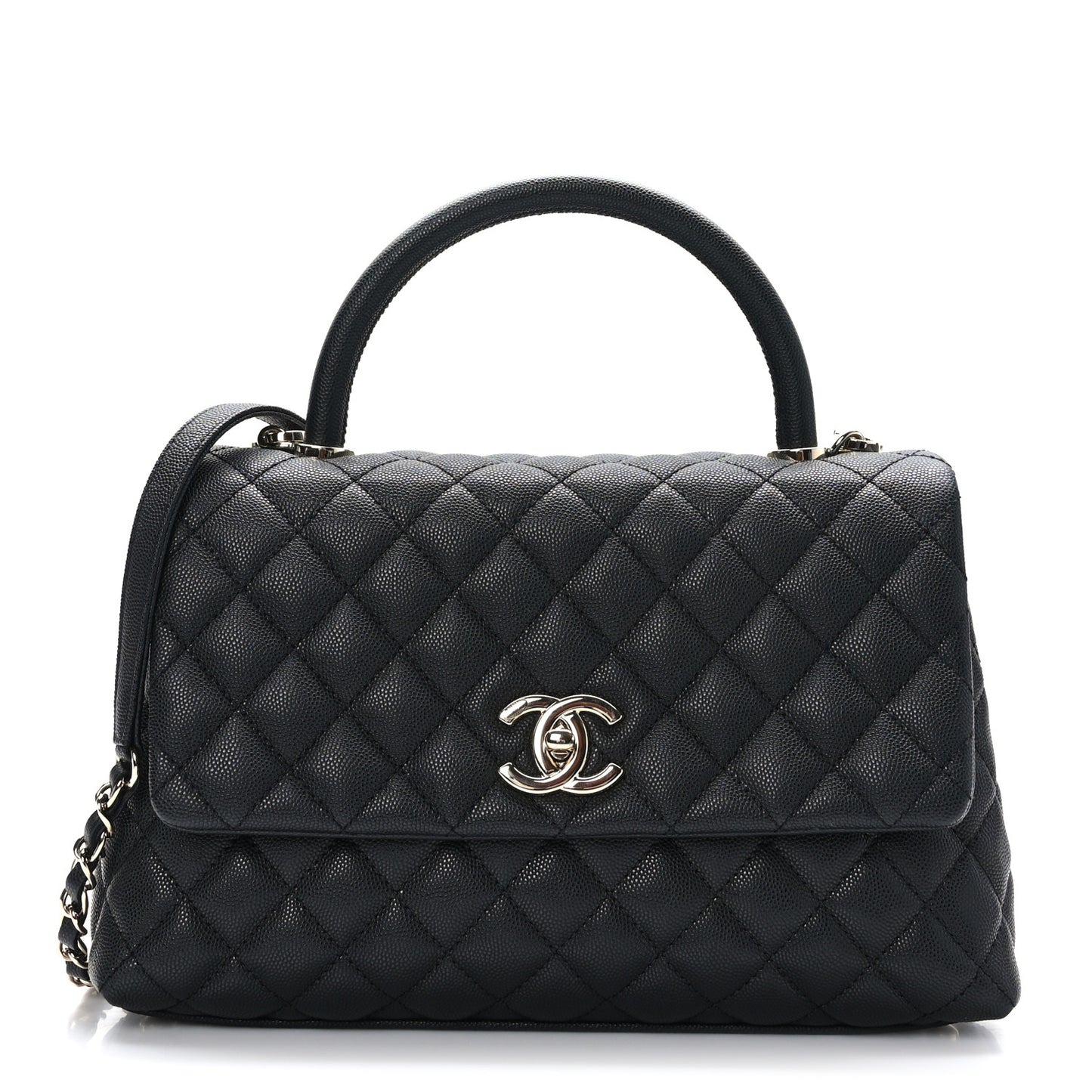 Caviar Quilted Small Coco Handle Flap Black