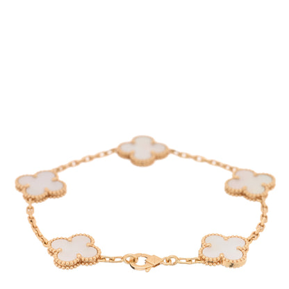 Van Cleef & Arpels 18K Yellow Gold Mother of Pearl 5 Motifs Vintage Alhambra Bracelet 2 of 4