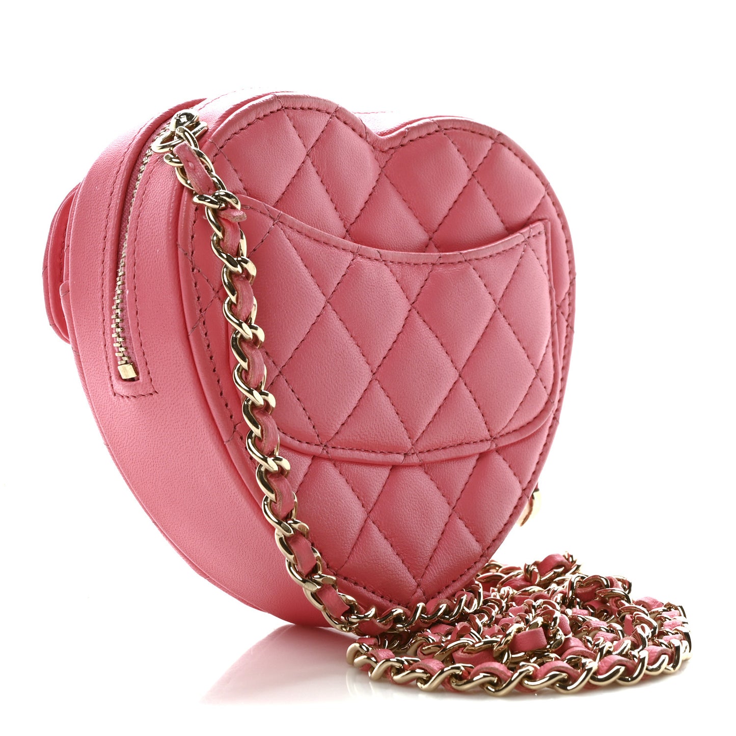 Lambskin Quilted CC In Love Heart Clutch With Chain Pink