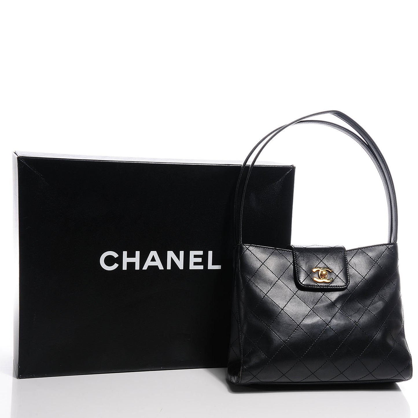 Lambskin Diamond Stitch Shoulder Bag Black