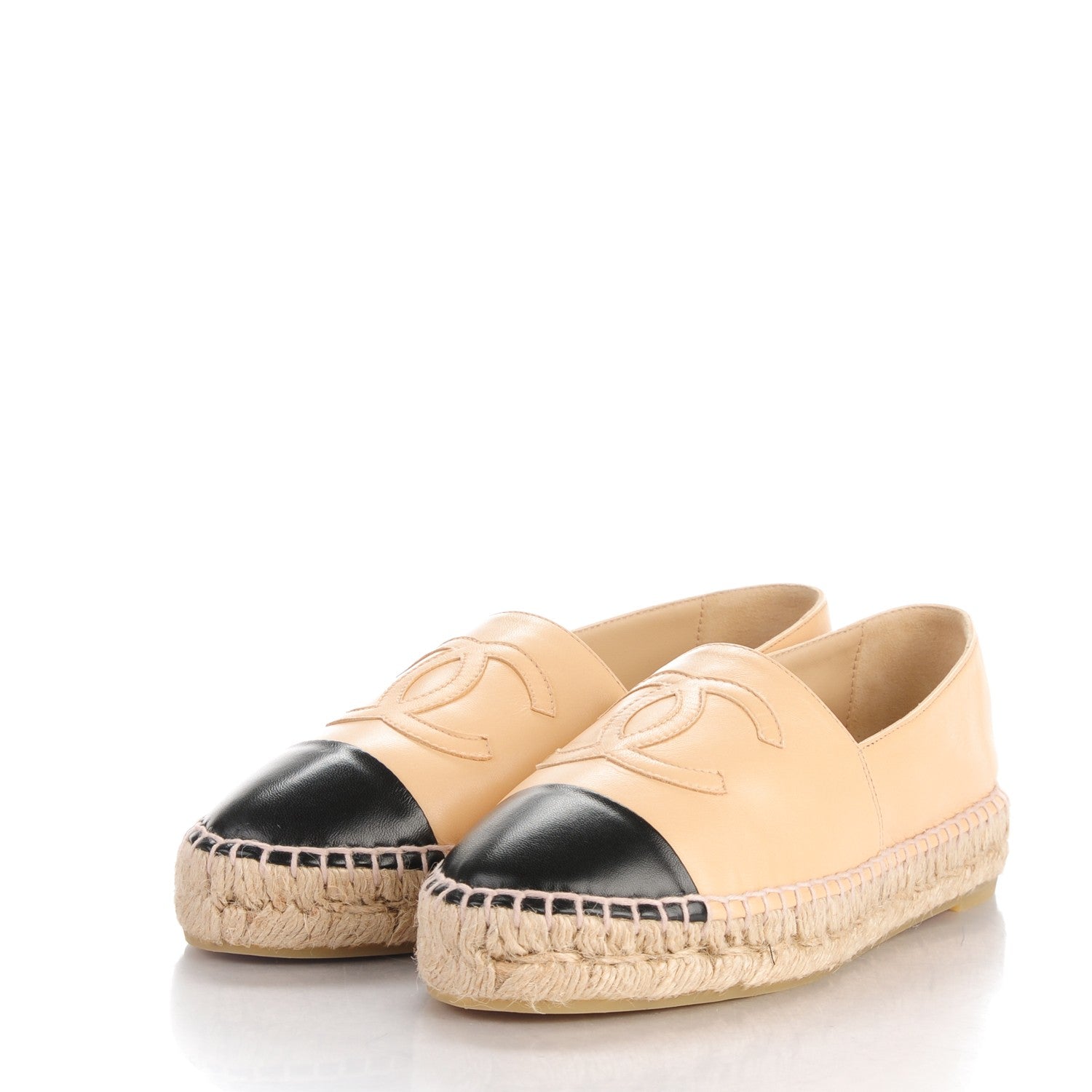 Chanel Lambskin CC Espadrilles 36 Beige Black 3 of 7