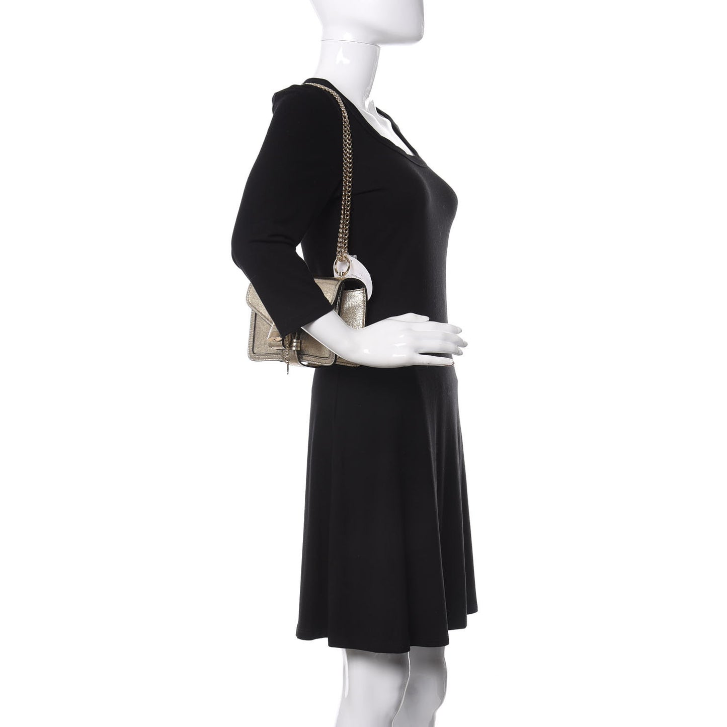 Metallic Textured Calfskin Aby Convertible Chain Shoulder Bag Gold