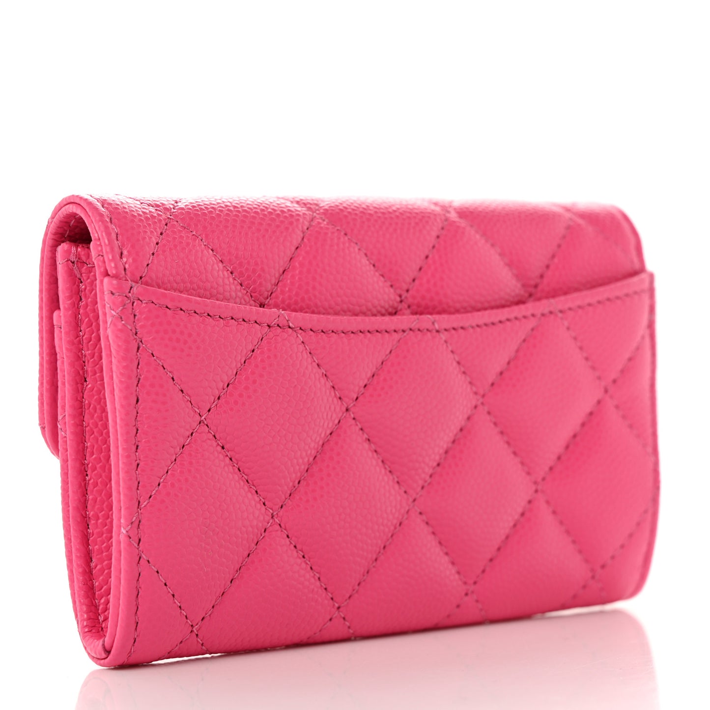 Caviar Quilted Flap Card Holder Wallet Pink