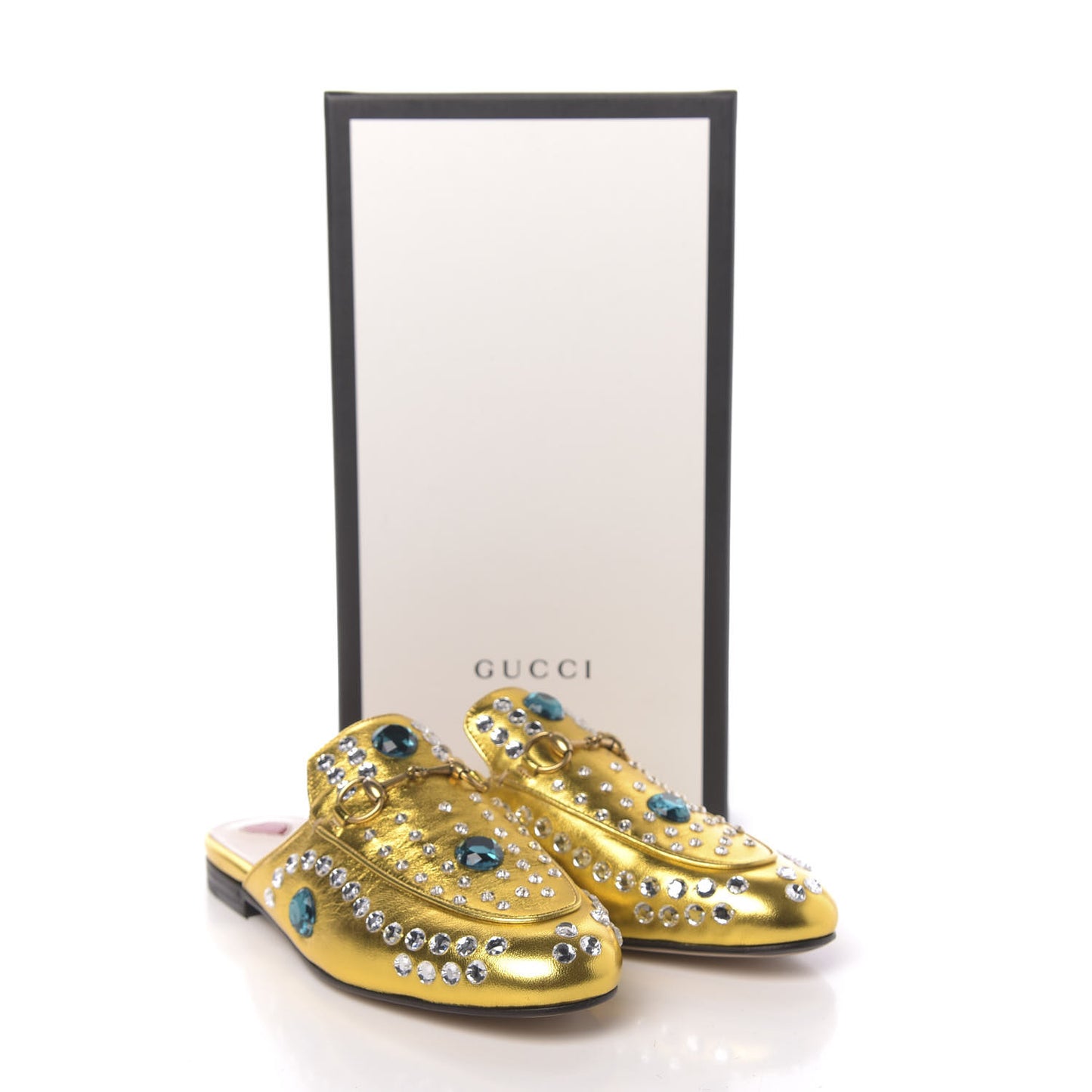 Metallic Nappa Crystal Womens Princetown Slippers 37 Gold