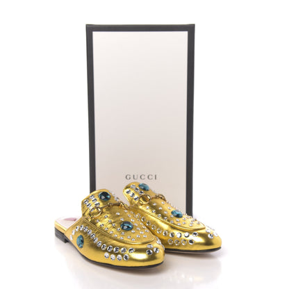 Gucci Metallic Nappa Crystal Womens Princetown Slippers 37 Gold 9 of 9