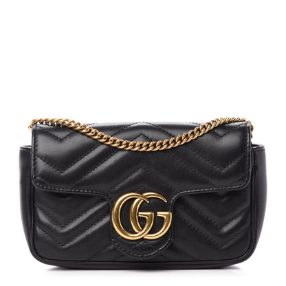 Gucci Calfskin Matelasse Super Mini GG Marmont Shoulder Bag Black 1 of 13