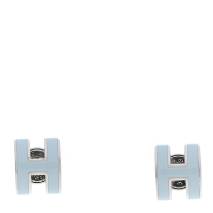 Hermes Palladium Lacquered Mini Pop H Earrings Celeste 1 of 6