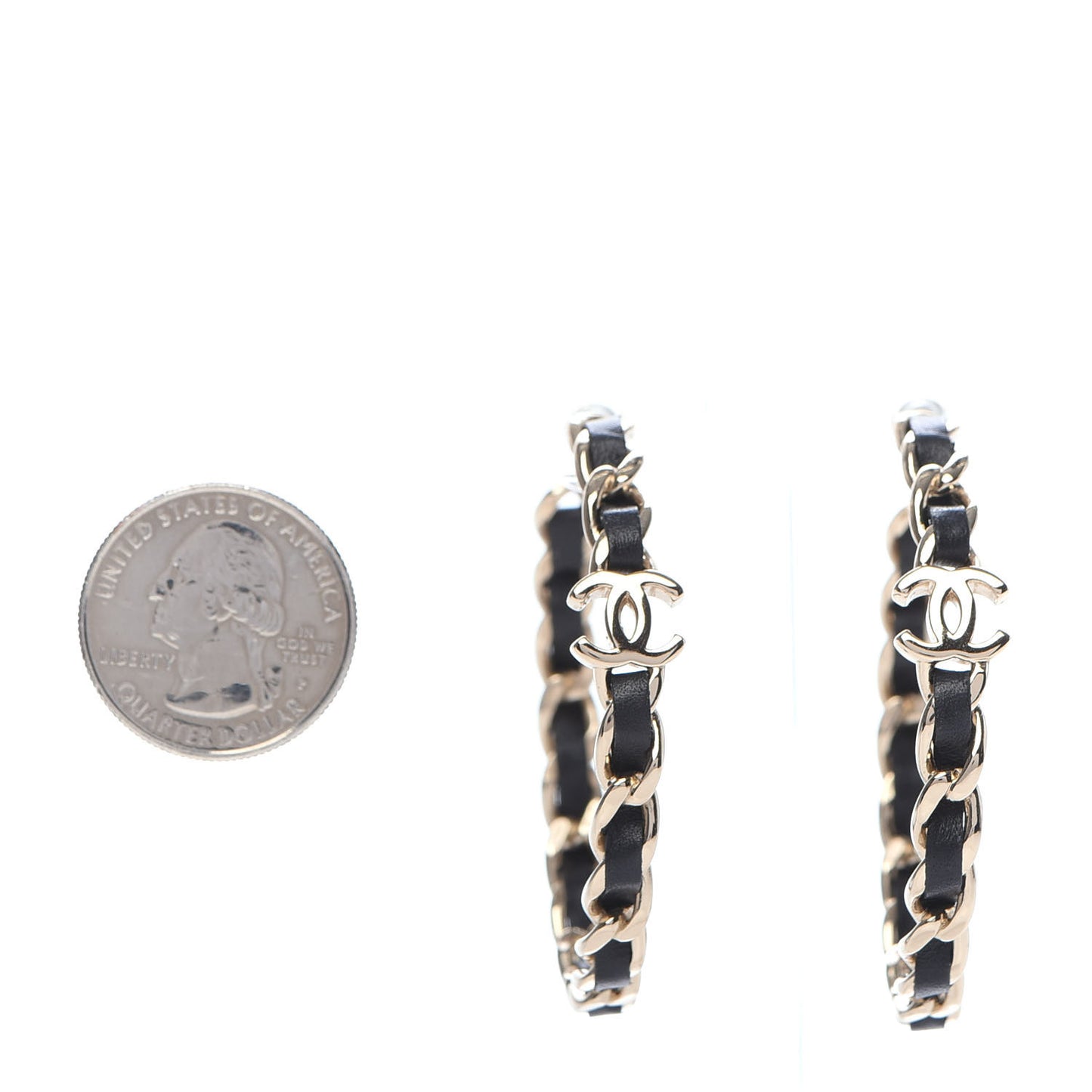 Lambskin CC Chain Hoop Earrings Gold Black