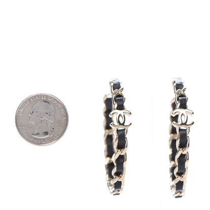 Chanel Lambskin CC Chain Hoop Earrings Gold Black 2 of 5