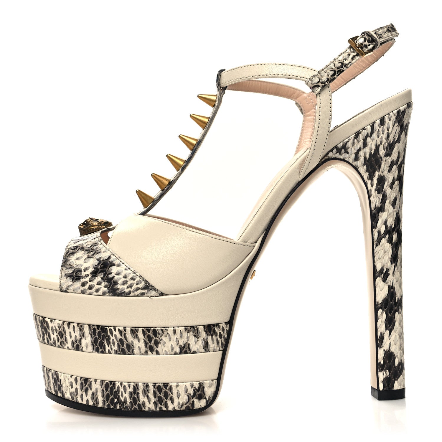 Gucci Elaphe Malaga Kid Angel T-Strap Platform High Heel Pumps 38 Roccia Mystic White 1 of 8