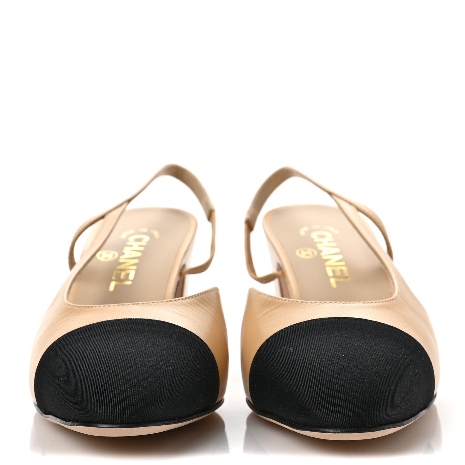 Chanel Goatskin Grosgrain Cap Toe CC Slingback Pumps 40 Beige Black 2 of 7