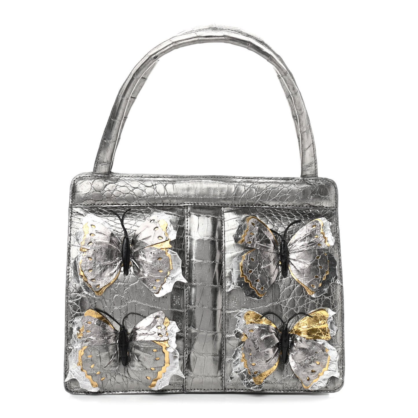 Metallic Crocodile Butterfly Bag Anthracite