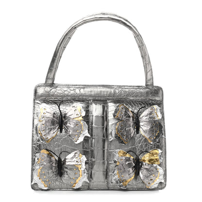 Nancy Gonzalez Metallic Crocodile Butterfly Bag Anthracite 1 of 10