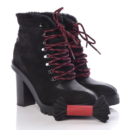 Valentino Garavani Suede Shearling Rockstud Lace-Up Ankle Boots 39.5 Black 8 of 8