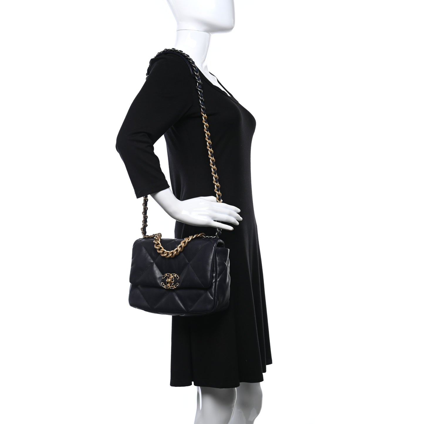 Lambskin Quilted Medium Chanel 19 Flap Navy Blue