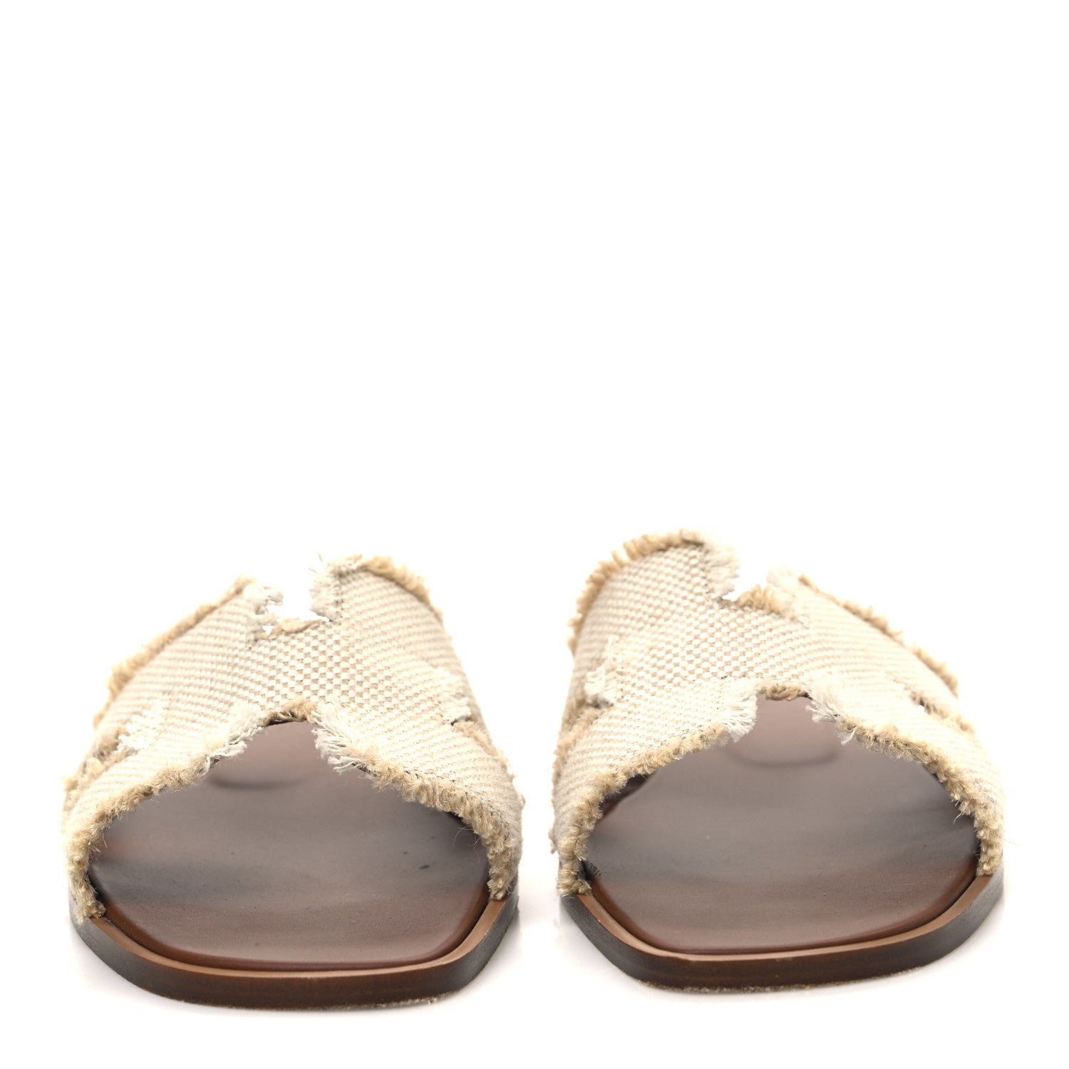 Hermes Linen Canvas Fringe Oran Sandals 37 Beige 3 of 10
