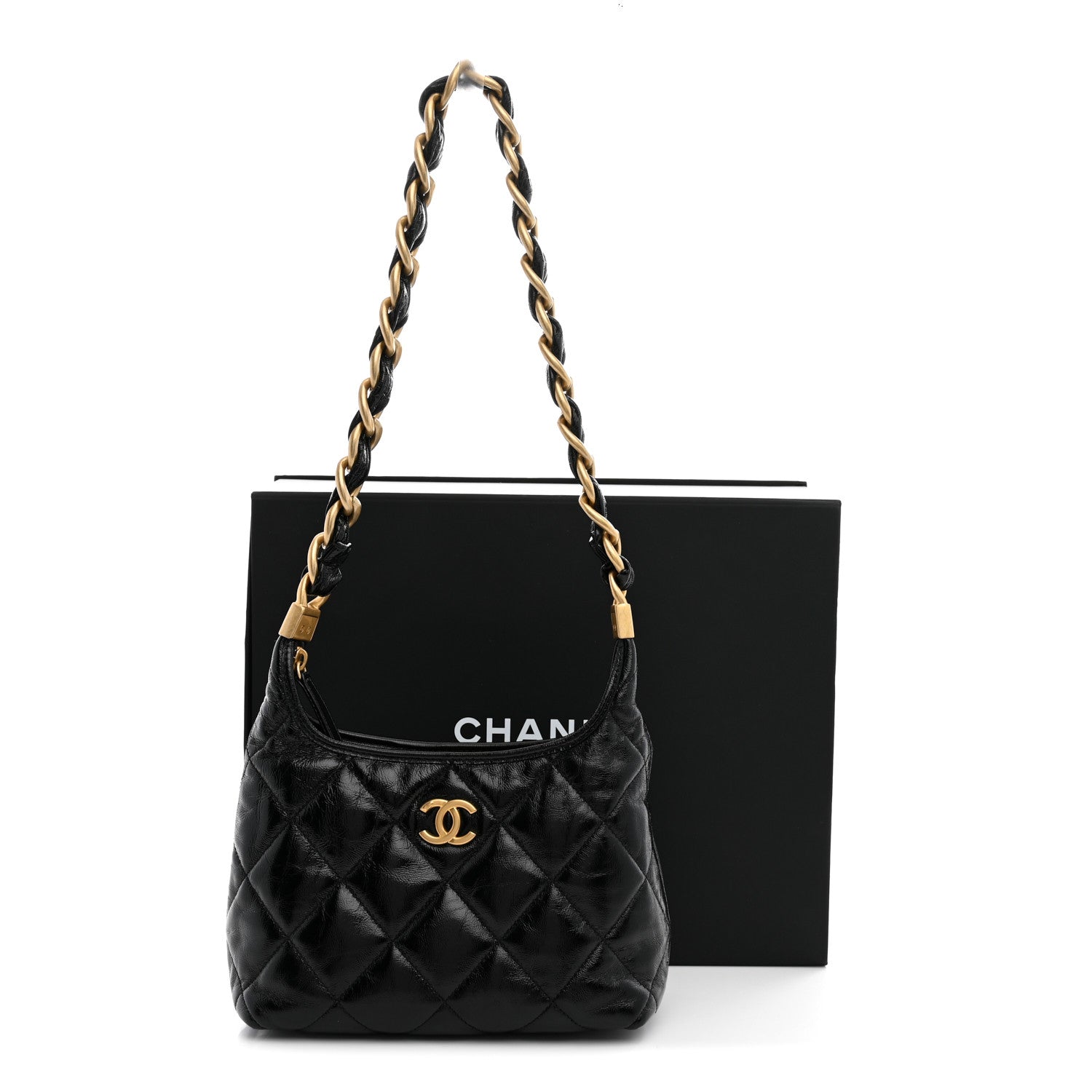 Chanel Shiny Crumpled Lambskin Quilted Small CC Funky Town Hobo Black 10 of 10