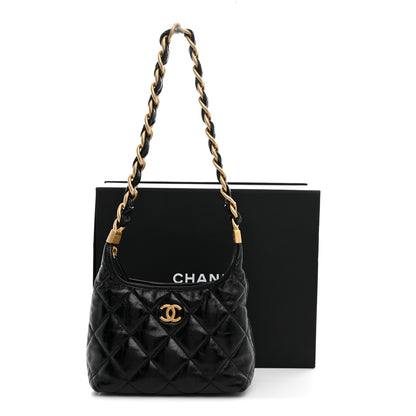 Chanel Shiny Crumpled Lambskin Quilted Small CC Funky Town Hobo Black 10 of 10