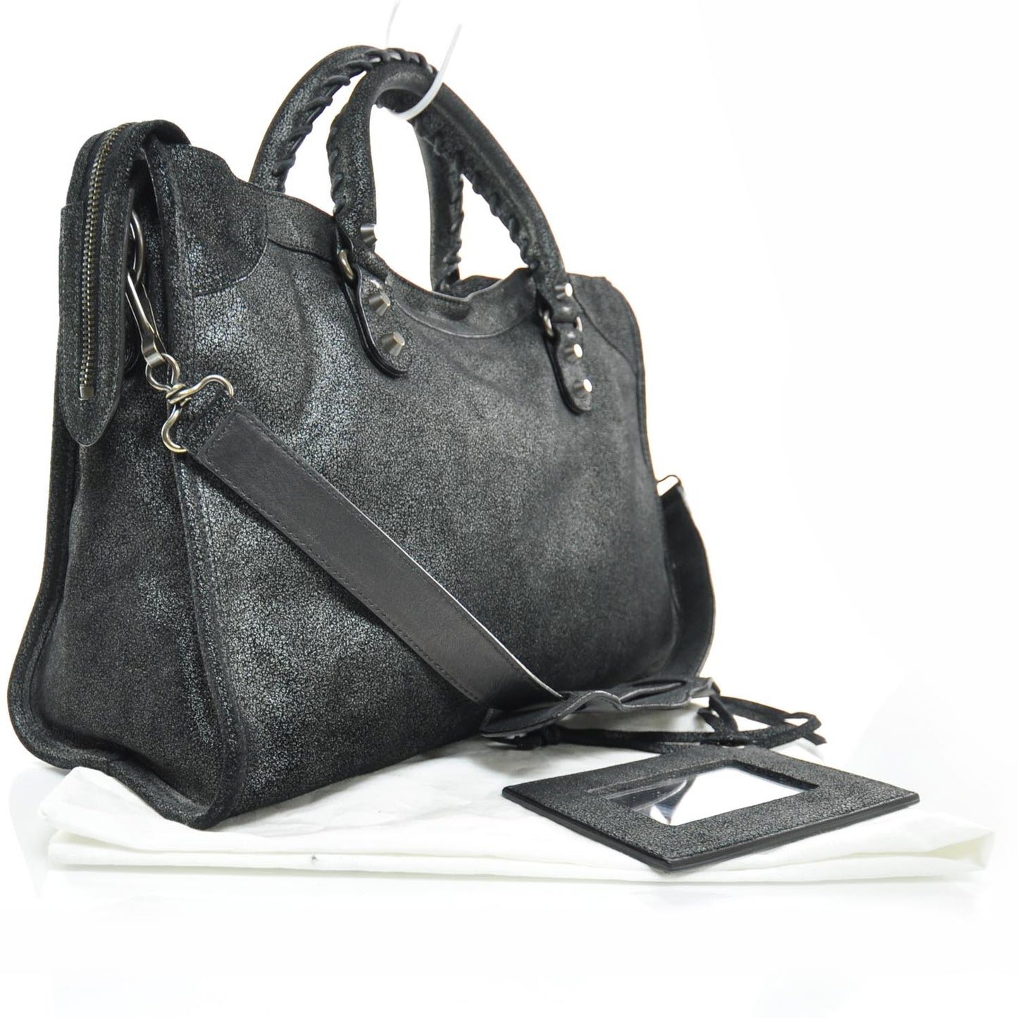 Metallic Craquele Calfskin Classic Hardware City Black