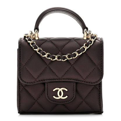 Chanel Iridescent Lambskin Quilted Top Handle Clutch With Chain Burgundy 1 of 11