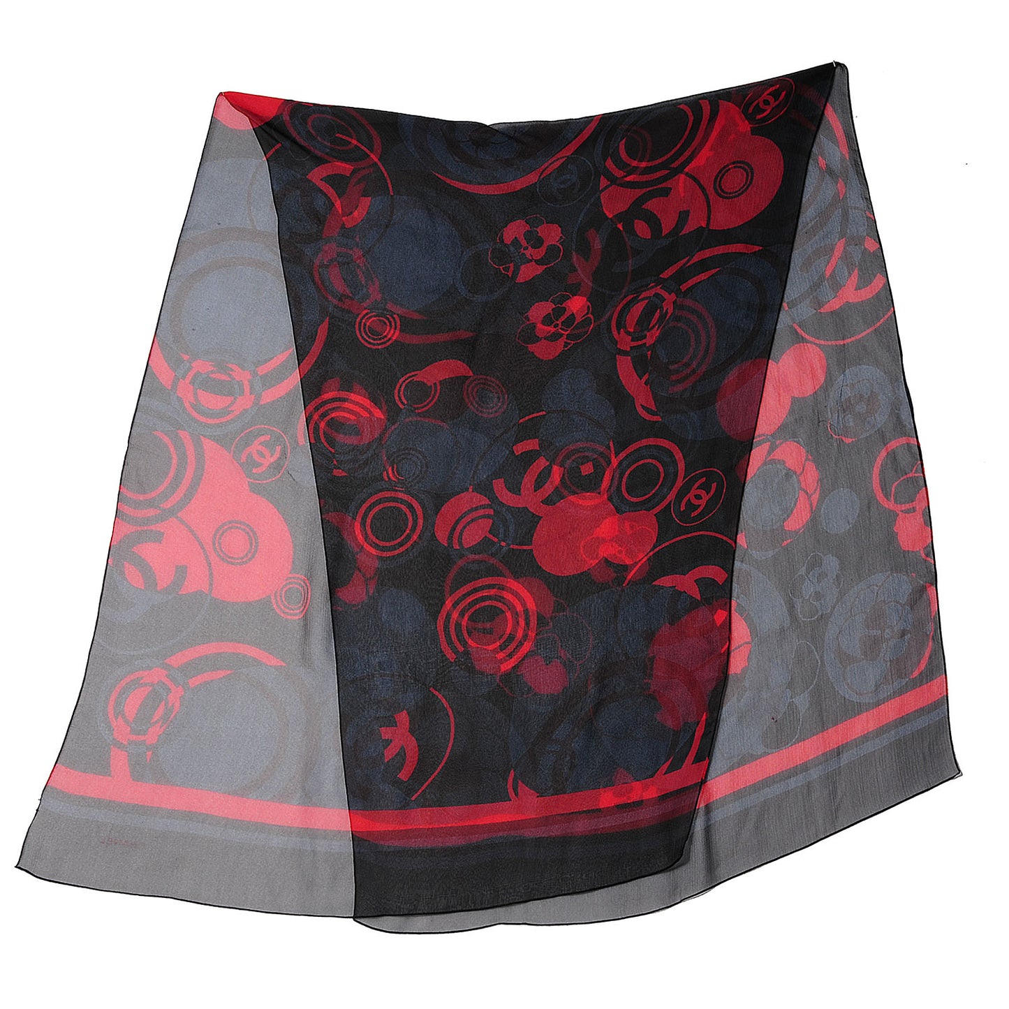 Silk Chiffon Camellia Scarf Black