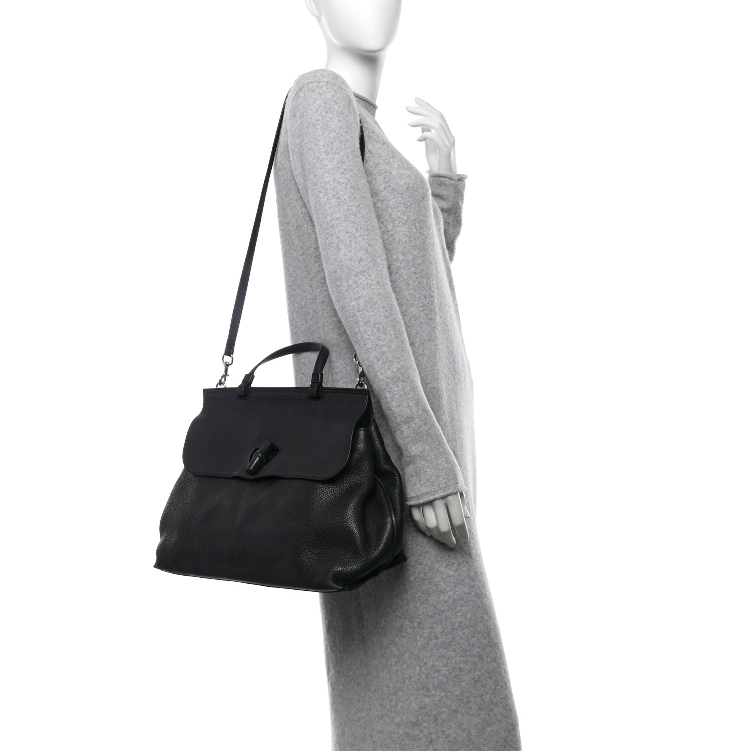 Gucci Cellarius Calfskin Large Bamboo Daily Top Handle Bag Black 2 of 15