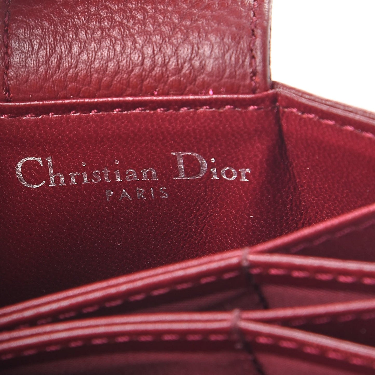 Grained Calfskin Cannage Diorama Card Holder Burgundy