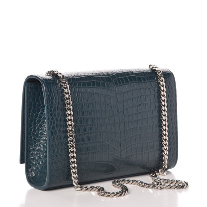 Saint Laurent Calfskin Crocodile Embossed Small Classic Monogram Kate Tassel Satchel Dark Green 3 of 7