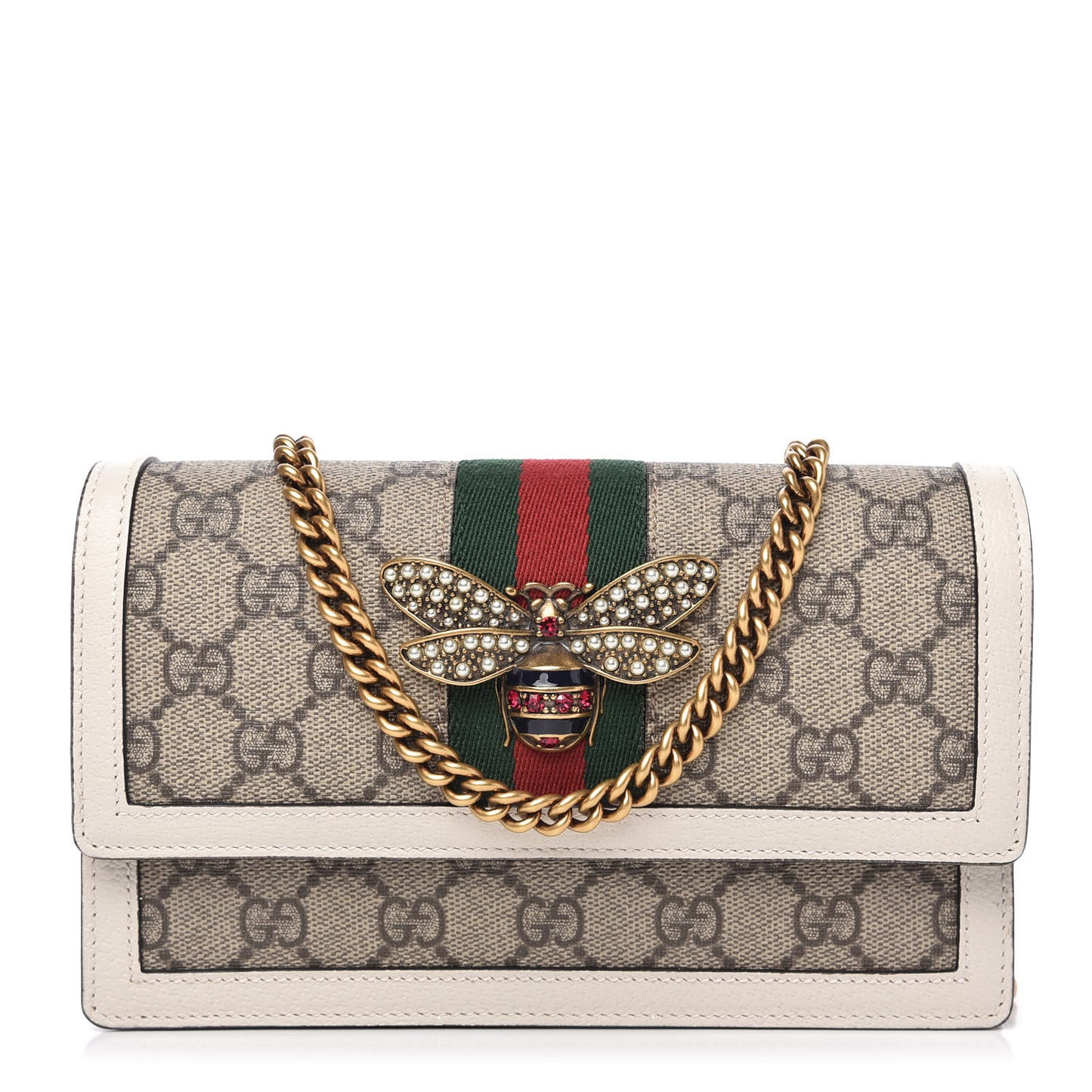 GG Supreme Monogram Web Queen Margaret Chain Wallet White