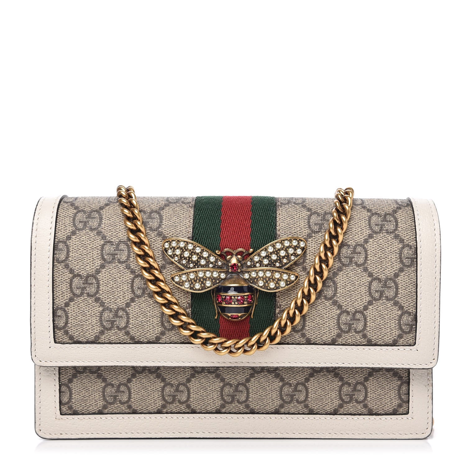 Gucci GG Supreme Monogram Web Queen Margaret Chain Wallet White 1 of 9