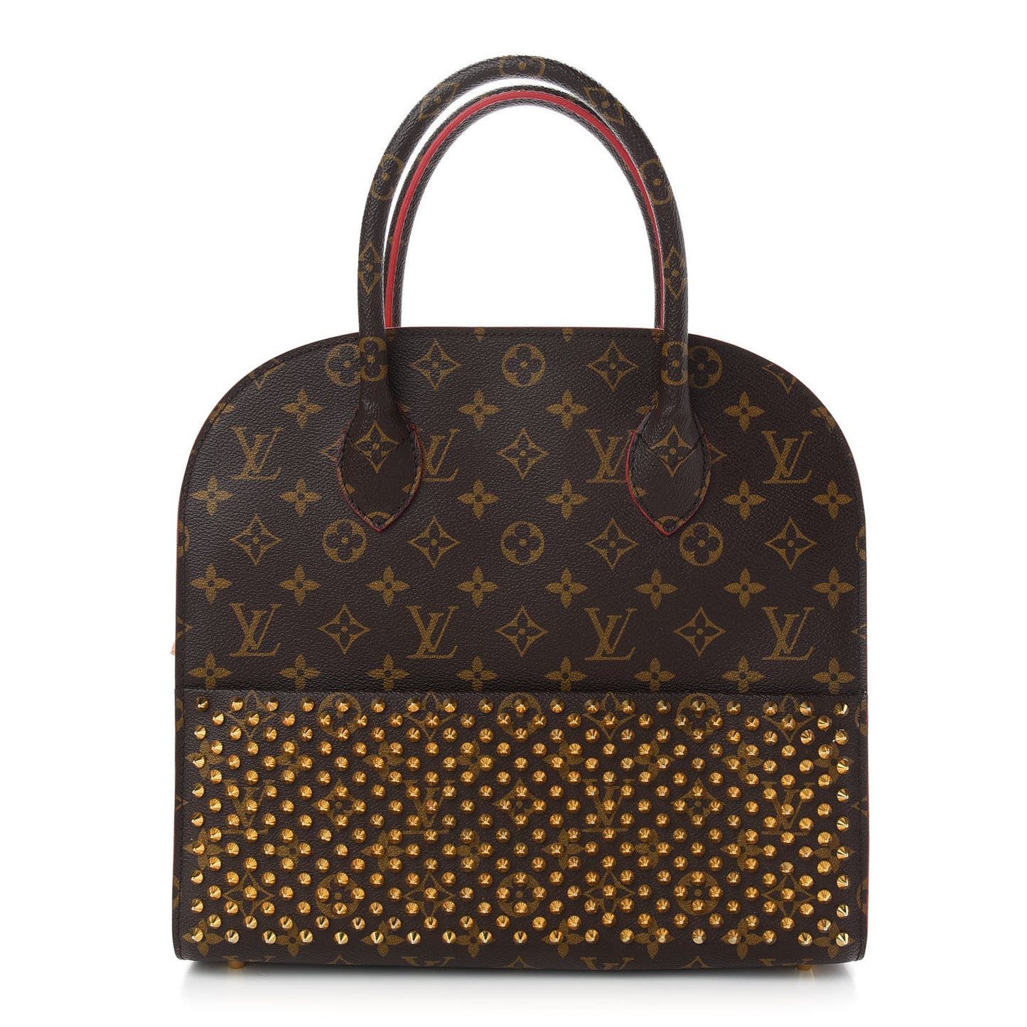 Monogram Calf Hair Spikes Iconoclasts Christian Louboutin Tote Red