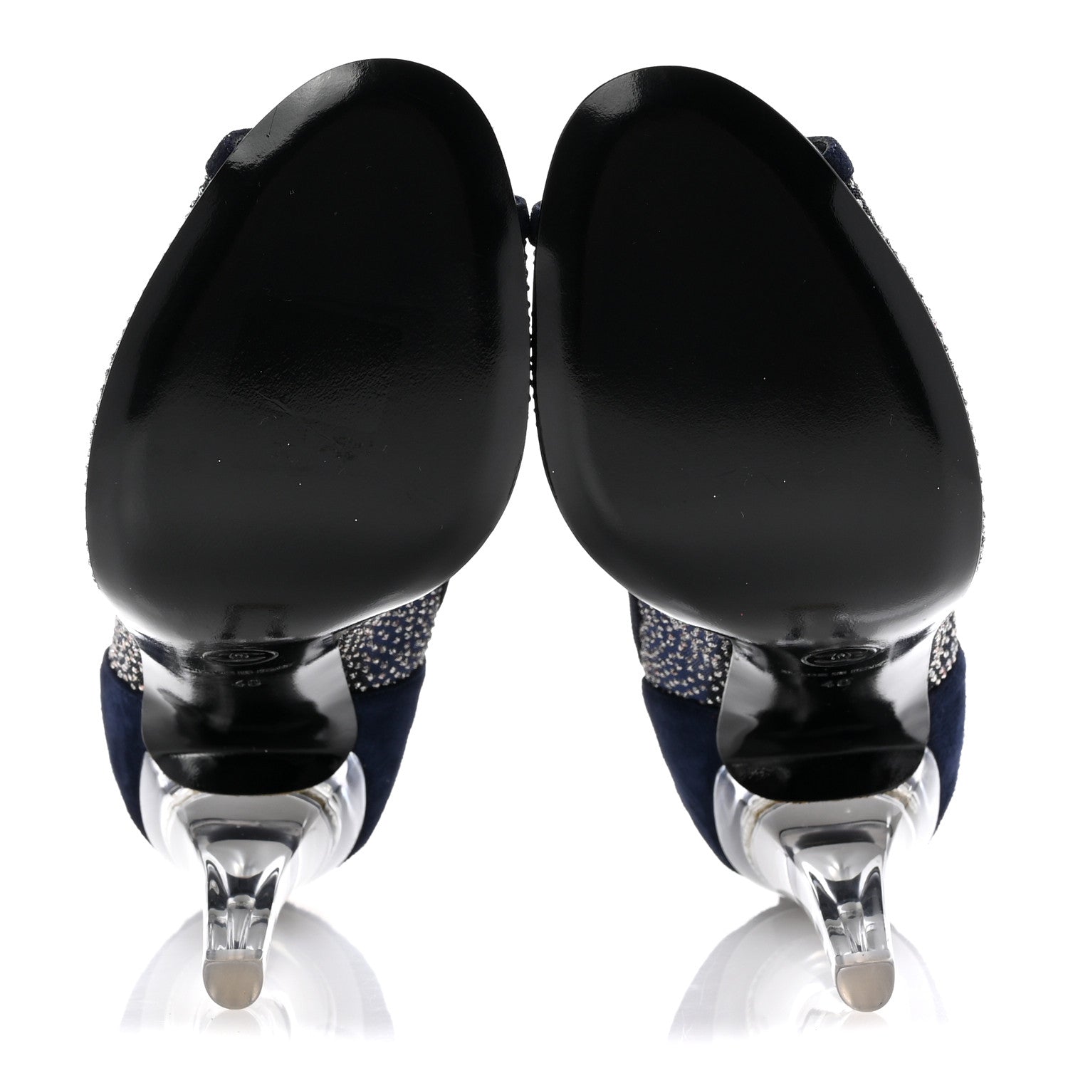 Chanel Mesh Crystal Open Toe Ankle Boots 40 Navy 1656542