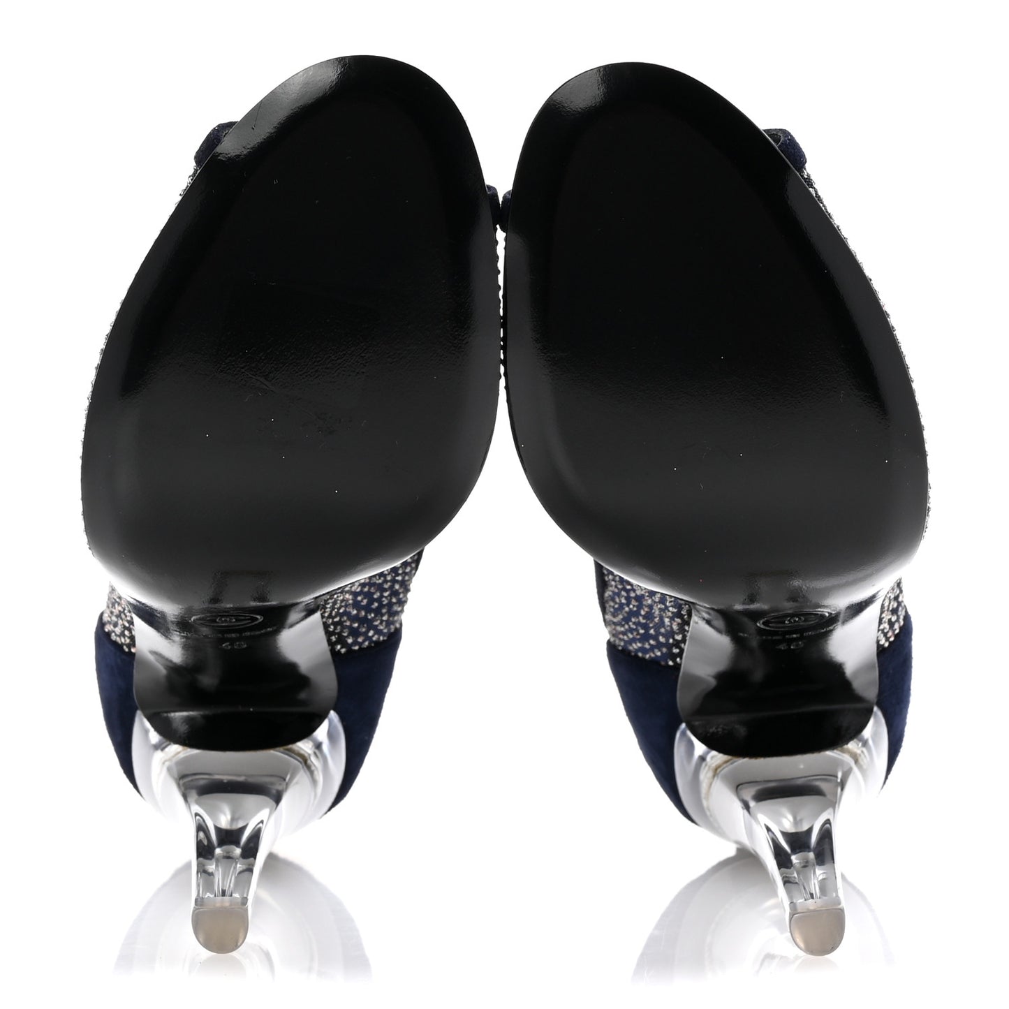 Mesh Crystal Open Toe Ankle Boots 40 Navy