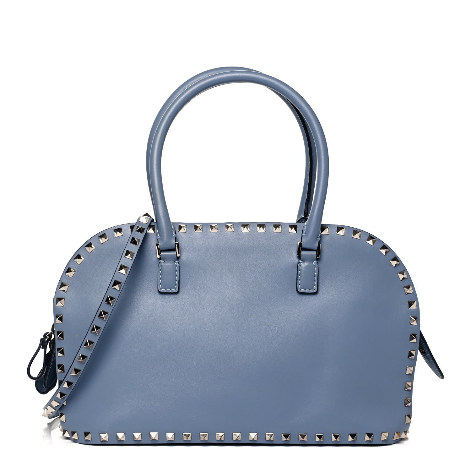Valentino Garavani Vitello Rockstud Double Handle Satchel Grey Blue 1 of 9